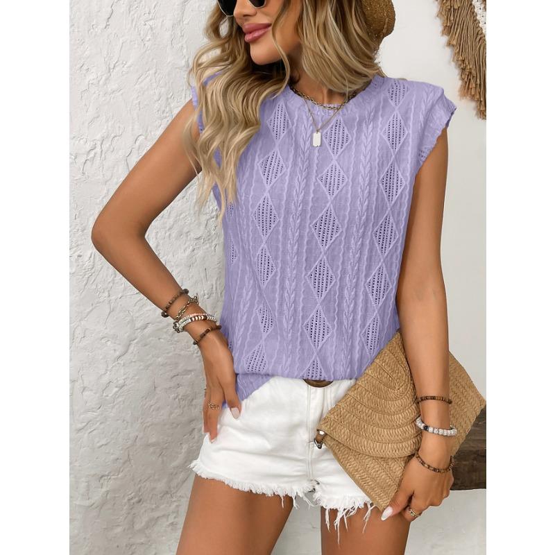 Summer New Women's Round Neck Jacquard Short-sleeved Loose T-shirt Vest for Women
