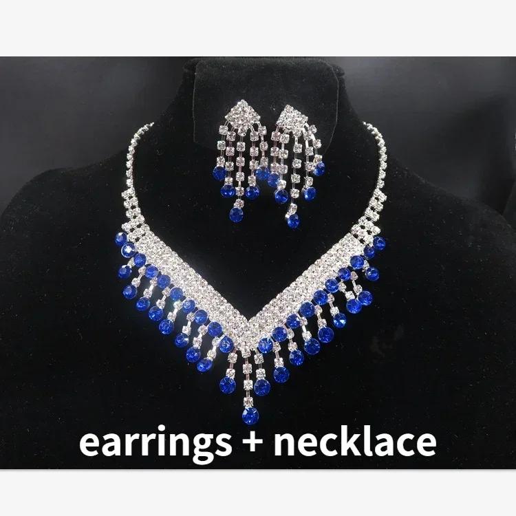 Blue Water Drop Rhinestones Necklace For Women  Inlaid Zircon Pendant Fashion Jewelry Accessory