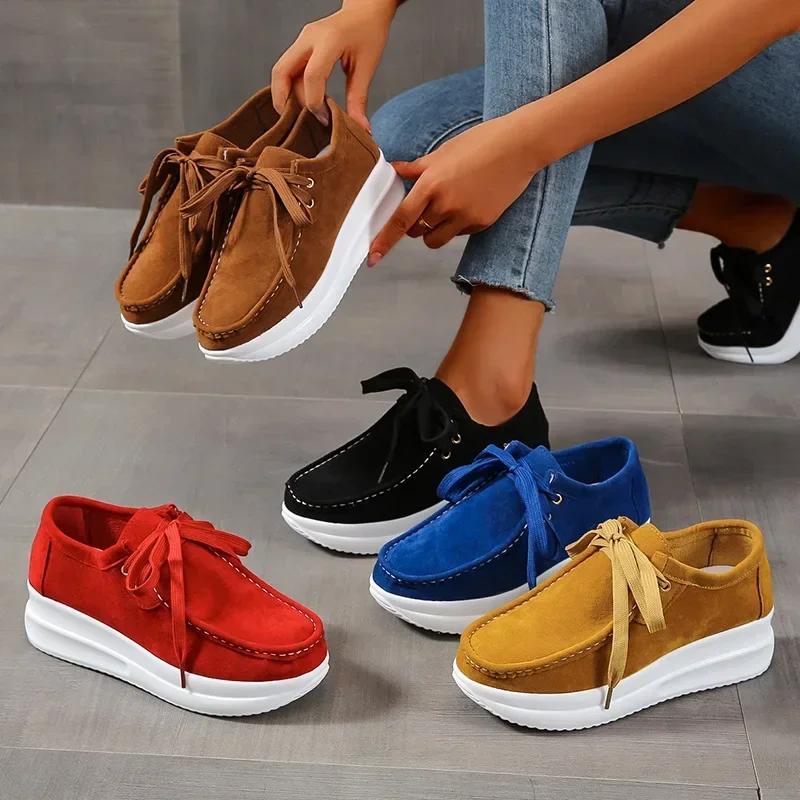 Mode Rood Nieuwe Dames Casual Schoenen Sleehakken Platform Sneakers voor Dames Suède Dames Sportschoenen Vrouwelijk Veterschoenen Tennisschoenen Plus Size 43