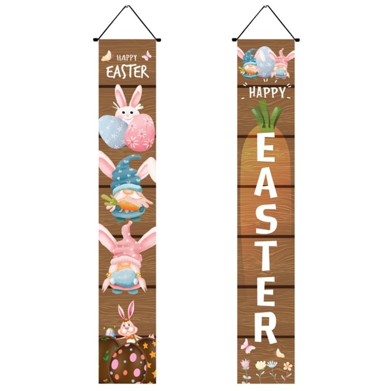 Happy Easter Couplet 1 Pair Door Curtain Hanging Banner Bunny Egg Carrot Decor 2024 for Home Decor Springtime Party Front Door