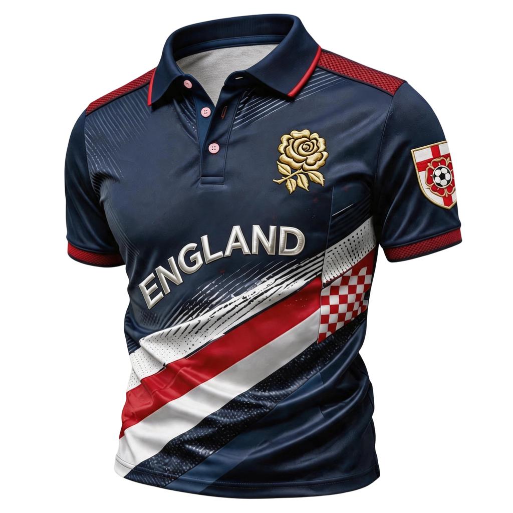 Men's Support Polo Shirt with National Flag Print Button Collar Short Sleeve Casual Fit Breathable Fabric for Outdoor Activities