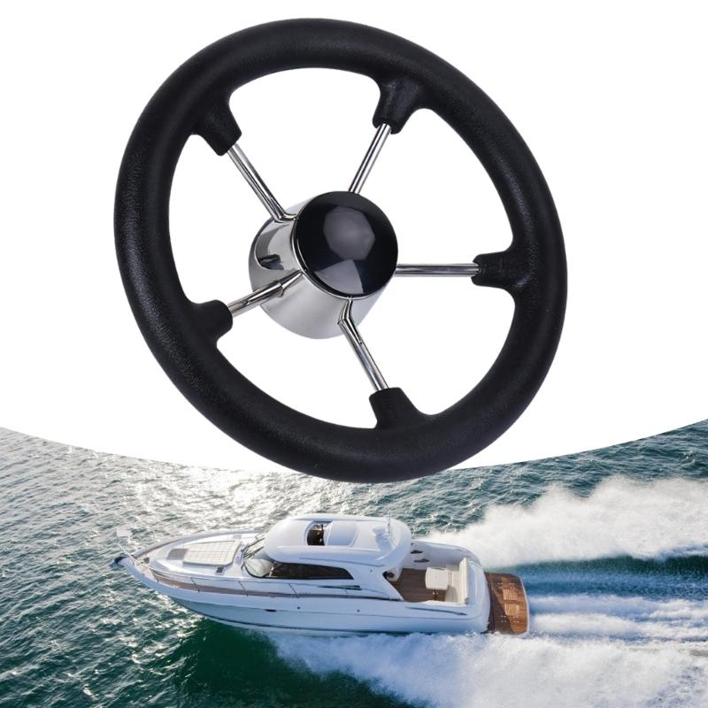 11in 5 Spoke Boat Destroyer Steering Wheel with Black Foam Stainless Steel Steering Wheel Without Knob for Marine Yacht