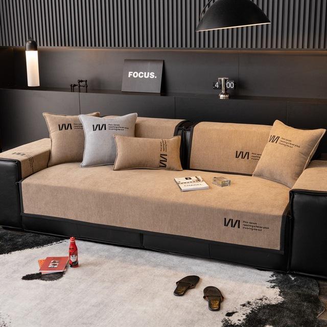Light Luxury Chenille Sofa Cover Set Embroidered Letters For L Shape Sofa Couch Slipcover Armchair Furniture Protector