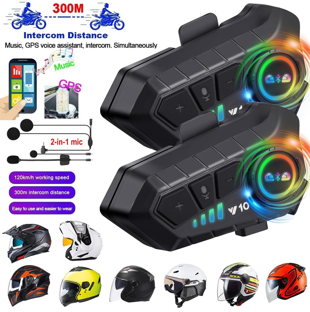 Motorcycle Bluetooth Intercom Headset | 2-in-1 Helmet Communication System | Voice Assistant, IPX6 Waterproof, Dual Device, 30-Hour Talk Time