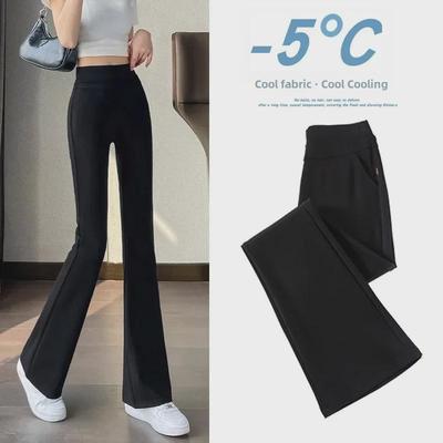 Pantalones acampanados de seda helada de cintura alta para mujer 2024 - Verano informal
