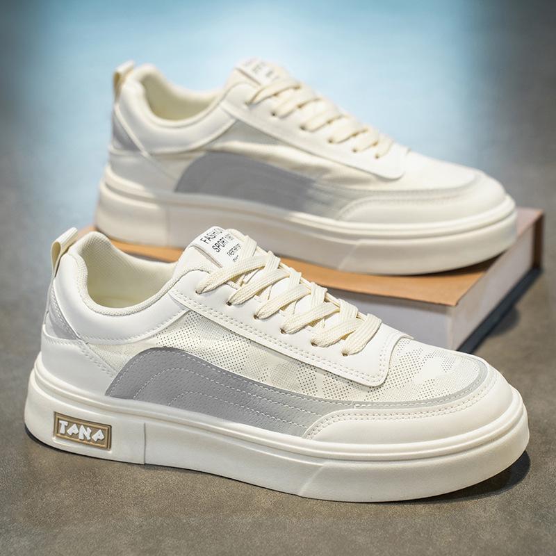 Men's Summer Breathable Canvas Sneakers - Trendy Thick-Soled White Casual Skate Shoes