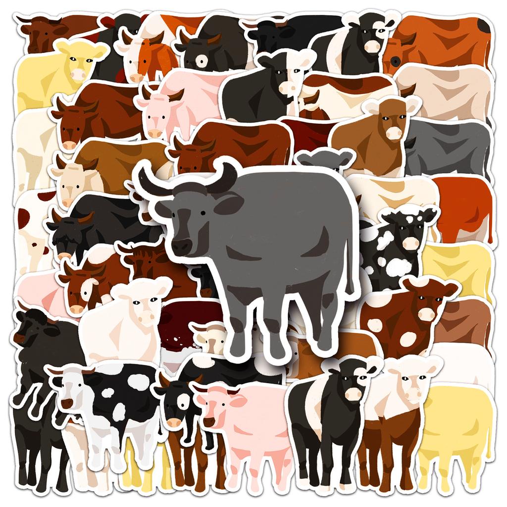 50 original cow cartoon cute animals for kids cognitive goo card handbook decoration notebook suitcase stickers