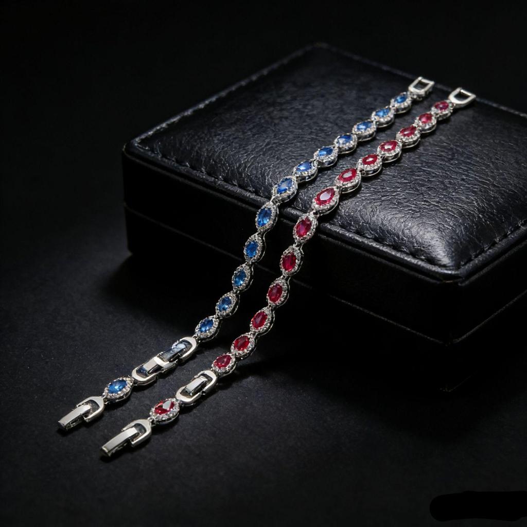 Elegant Ruby & Sapphire Marquise Bracelet - Simple Red Corundum Design