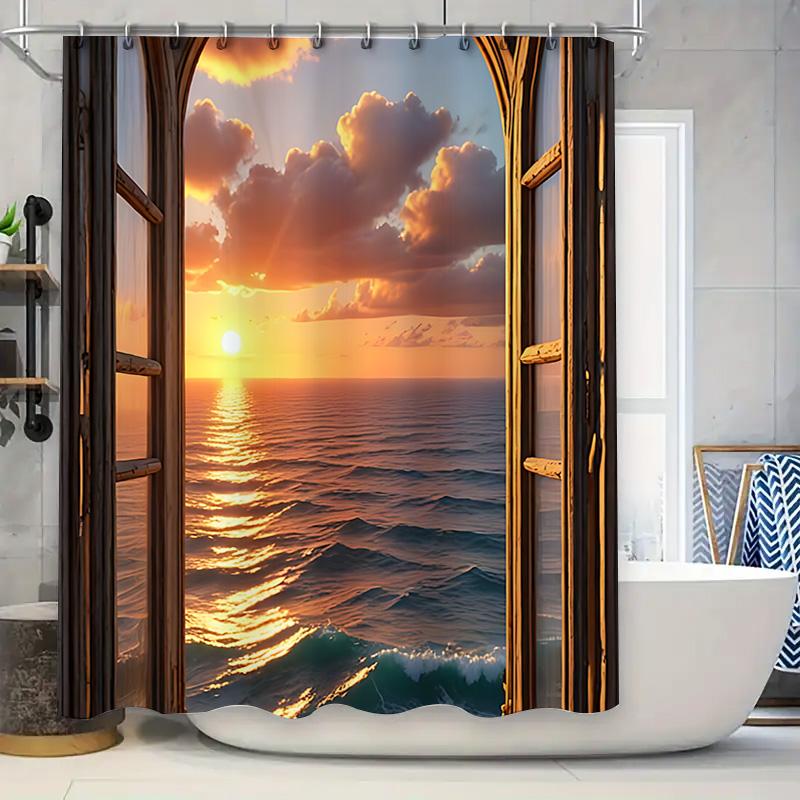 

Sunset Over The Ocean Through An Open Window Bringing Warmth And Tranquility To Your Bathroom Space Waterproof Durable W60H190(CM)-1 Pcs