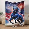 1pc Fireworks Horse Freedom Flannel Blanket Soft Warm Throw Blanket for Bedroom Living Room Bed Travel Camping Picnic Gift. M07220113