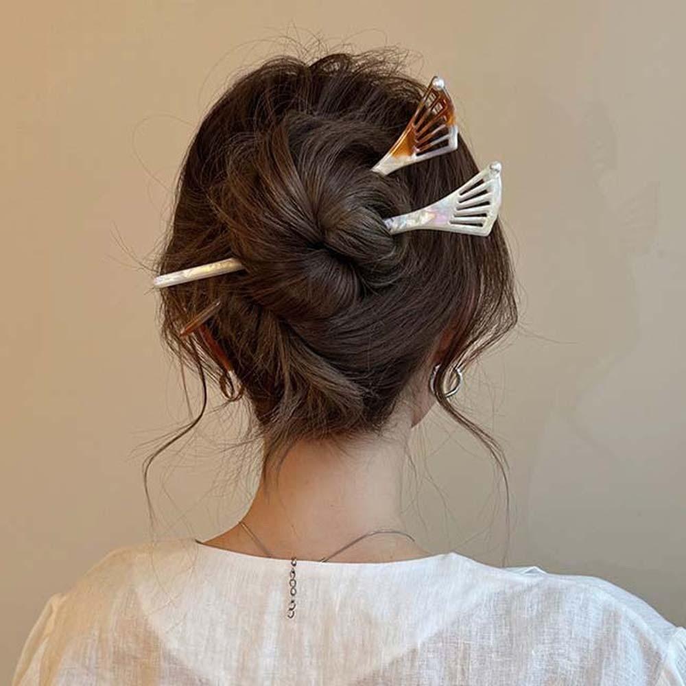 Modern Hanfu Style Acetate Hair Forks Headwear Fan-Shaped Hair Pin Acetic Acid Hair Stick  Girls