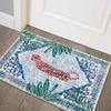 Door Mat Pink Background Tiger & Tropical Palm Leaf Pattern Carpet Non Slip Print Entryway Rug for Boho Home Decoration