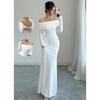 Women's Off Shoulder Long Sleeve Maxi Dress Twist Back Bodycon Formal Evening Gown