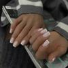 24Pcs Handmade Short Square Press On Nails Gradient White Edge Nude French Tip Fake Nails