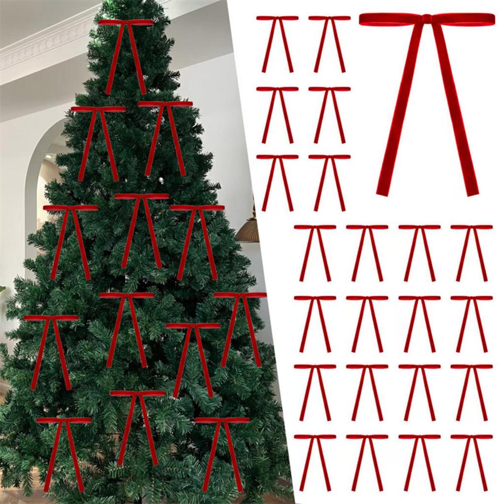 Christmas Bows Christmas Tree Ornaments for Wreaths Velvet Ribbon Bows for Indoor Outdoor Party Decorations