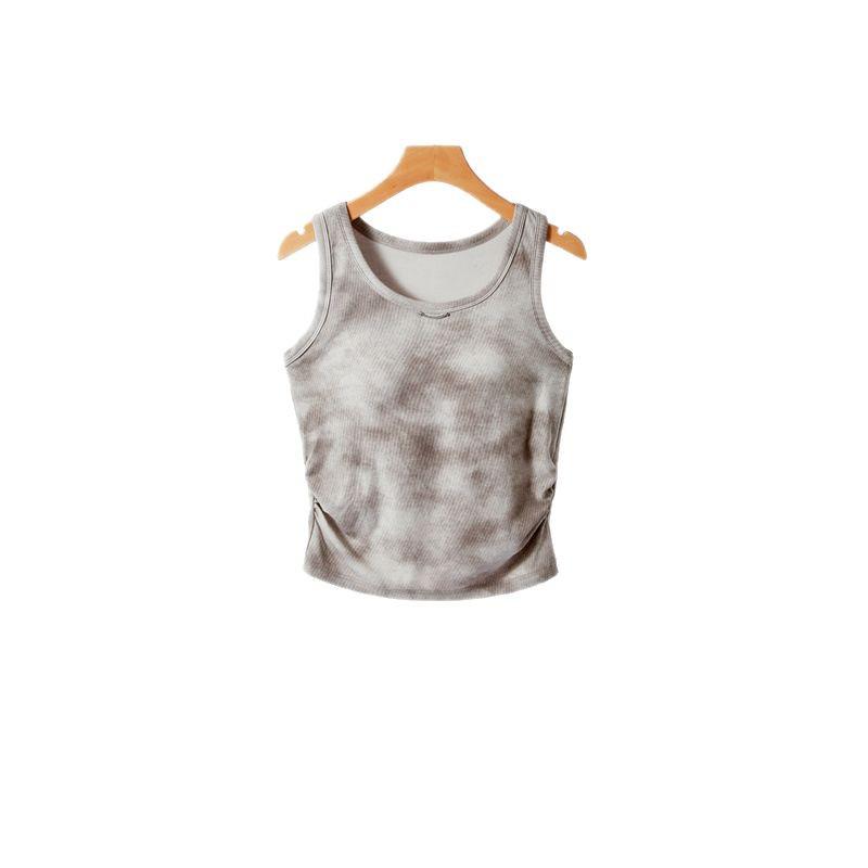 Women's Spring Slim Fit Tie-Dye Knitted Camisole with Chest Pads - Sweet & Spicy Retro Style