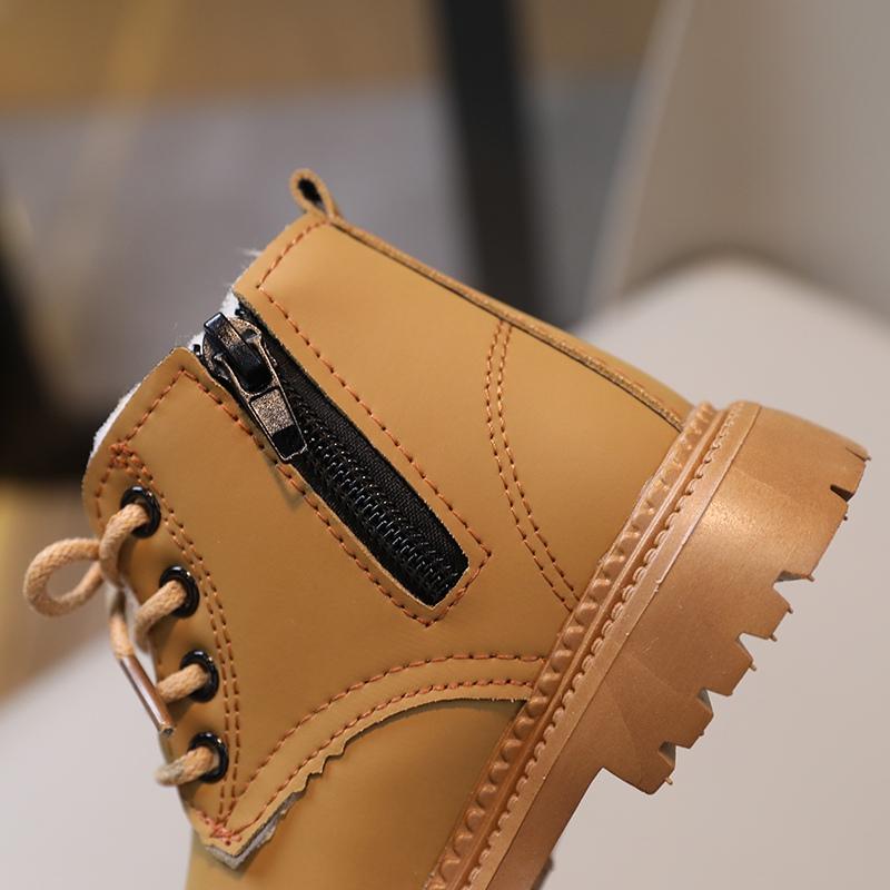 Podzim Zima Chlapci Dívčí Britský styl Boční zip Design Plus Sametové teplo Neklouzavé Krátké kozačky Kožené kozačky