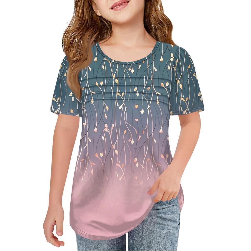 Children Fold T-shirts Short-sleeved Summer Leisure Coat Round Collar Printing T-shirt