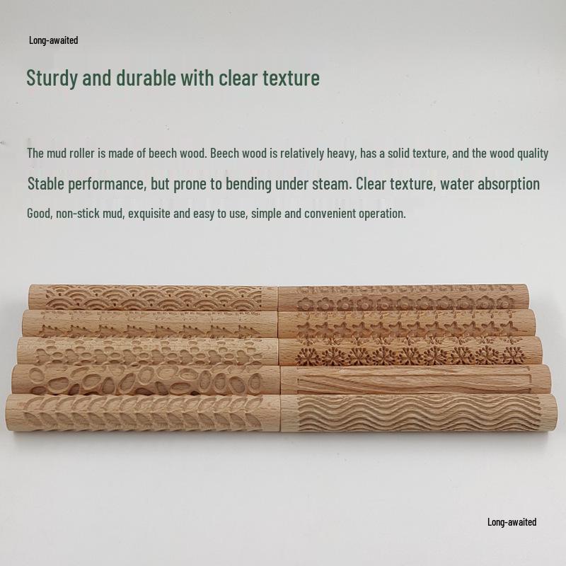 Wave Pattern Wooden Clay Roller for Pottery and Sculpture