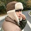 Winter Contrasting Color Splicing Ear Protection Lei Feng Hat Women's Thickened Plush Inner Cycling Travel Cold-resistant Retro Warm Cotton Hat