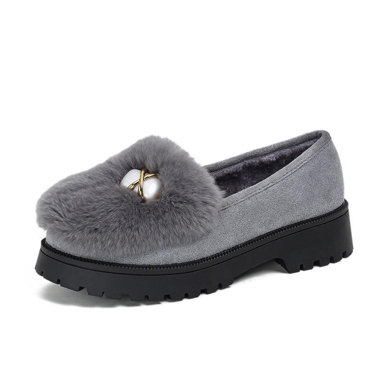 T57 Women's Shoes Winter Velvet Outer Wear Velvet Women's Shoes Warm Thick-soled Fluffy Shoes Women's Cotton Shoes Women's