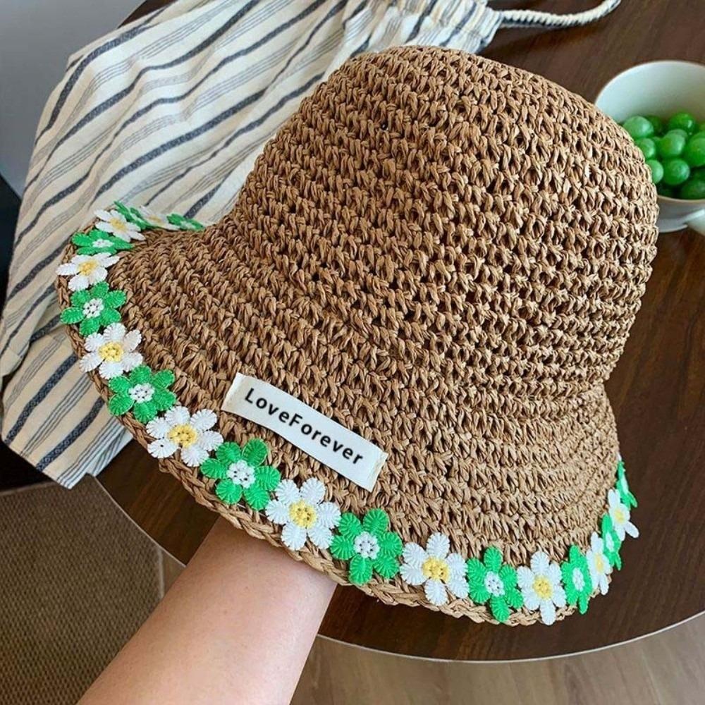 Breathable Flower Straw Hat Lace Trim Beach Hat Women Visor Bucket Hat  Seaside Vacation