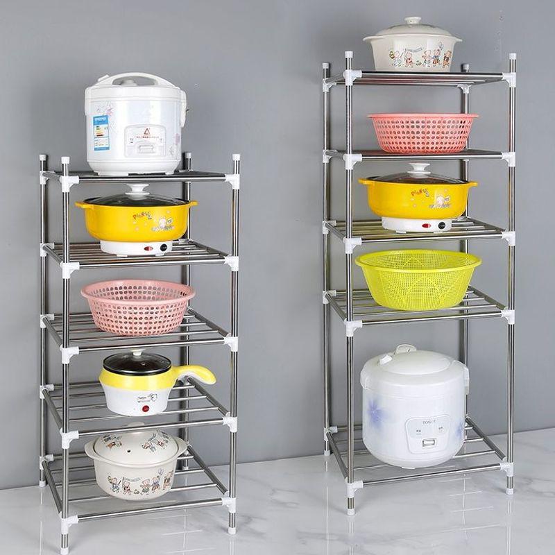 Thick Stainless Steel Multi-Layer Kitchen Pot Rack - Floor-Standing & Multi-Functional Storage Shelf