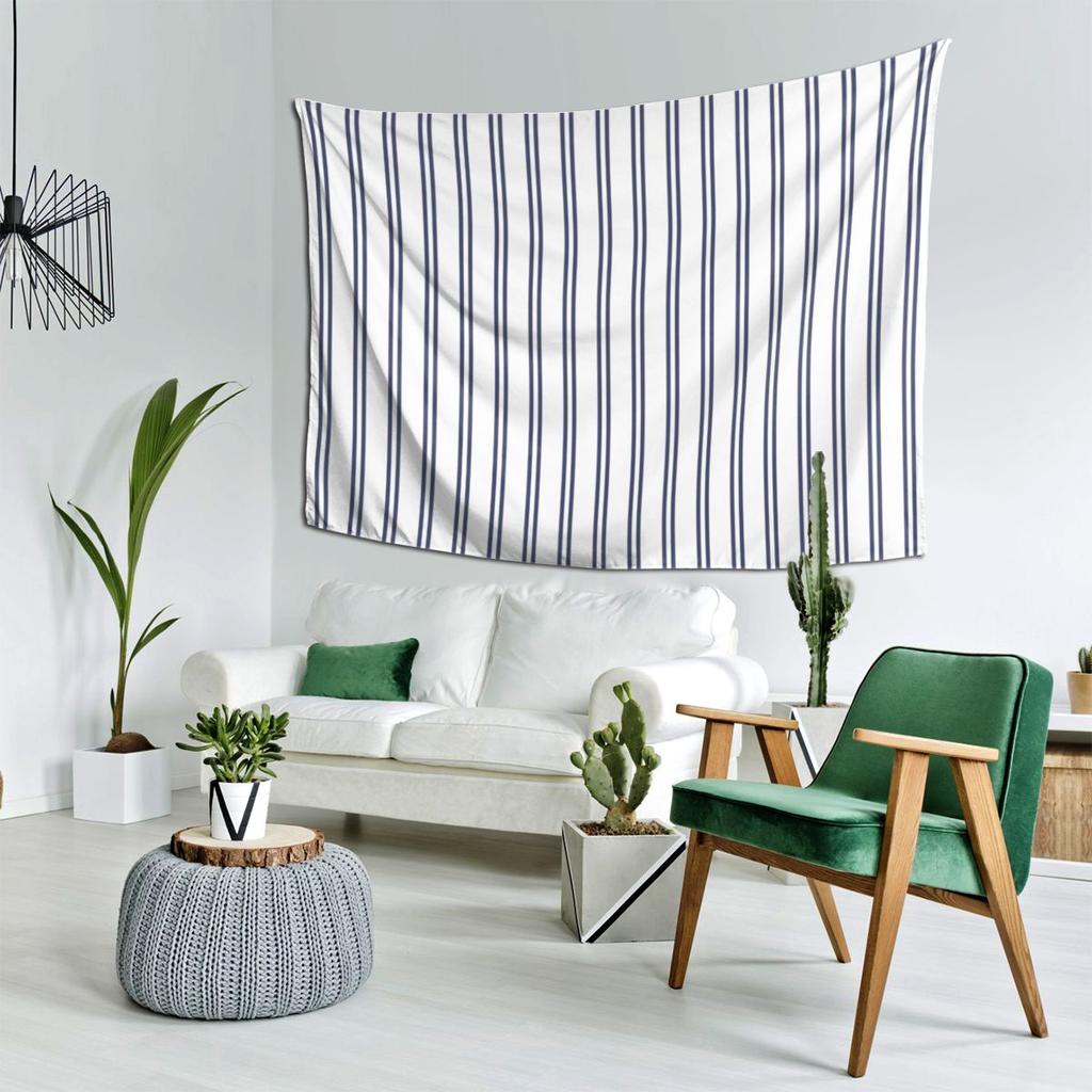 White And Navy Double Stripes Tapestry Decoration Art Aesthetic Tapestries for Living Room Bedroom Home Wall Cloth Wall Hanging