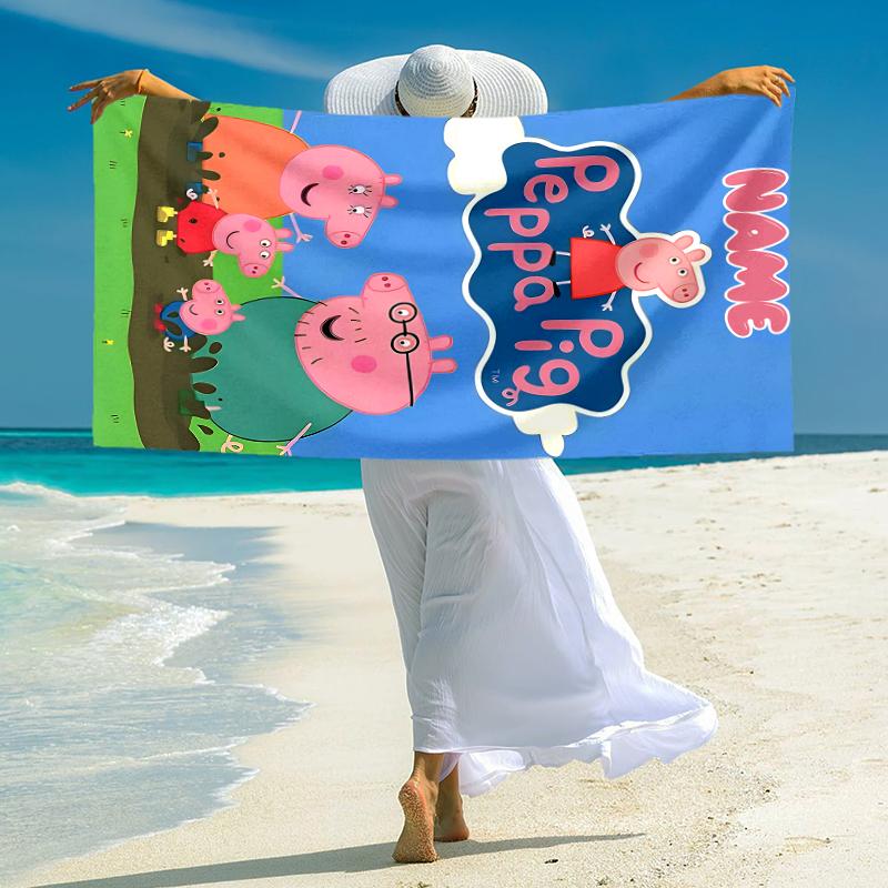 Personalized Peppa Pig Family Adventure Beach Towel Microfiber Beach Towel Thin Absorbent for Beach Swimming Yoga Bath Sports. 0910427