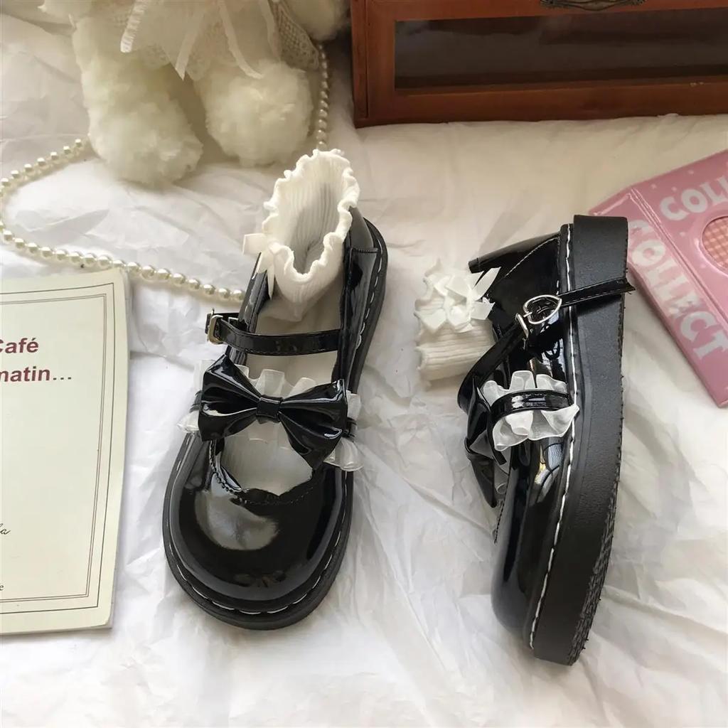 Fashion Woman Pumps Japanese Style Lolita Gothic Round Toe Shoes for Women with Bow Medium Heels Kawaii Cute Mary Jane on Promotion Sale
