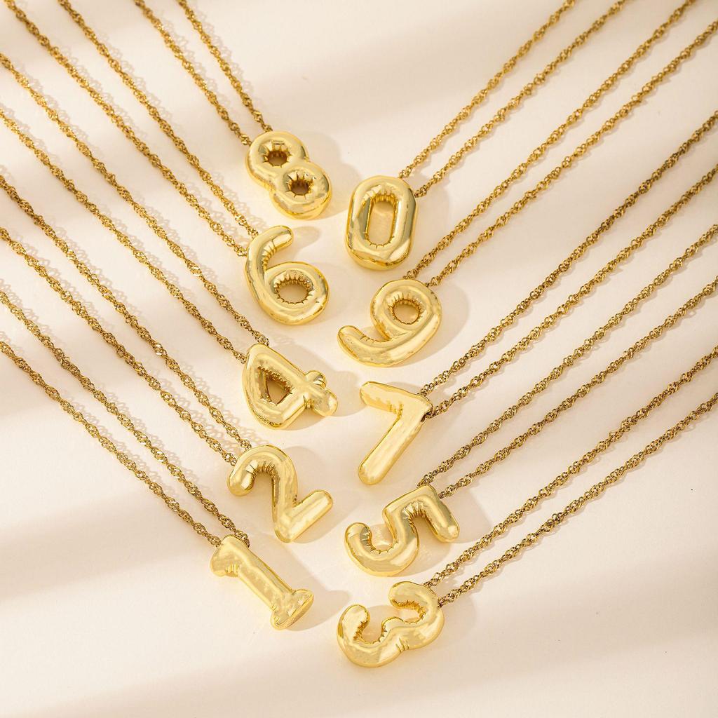 Retro 18k Gold Electroplated Number Pendant Necklace