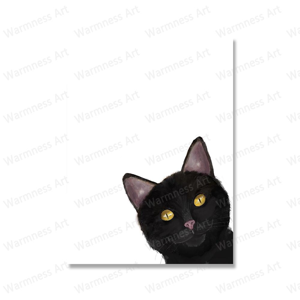 Cute Peekaboo Black Cat Portrait Canvas Painting Print Animal Poster Cat On Toilet Wall Art Picture for Bathroom Home Decoration