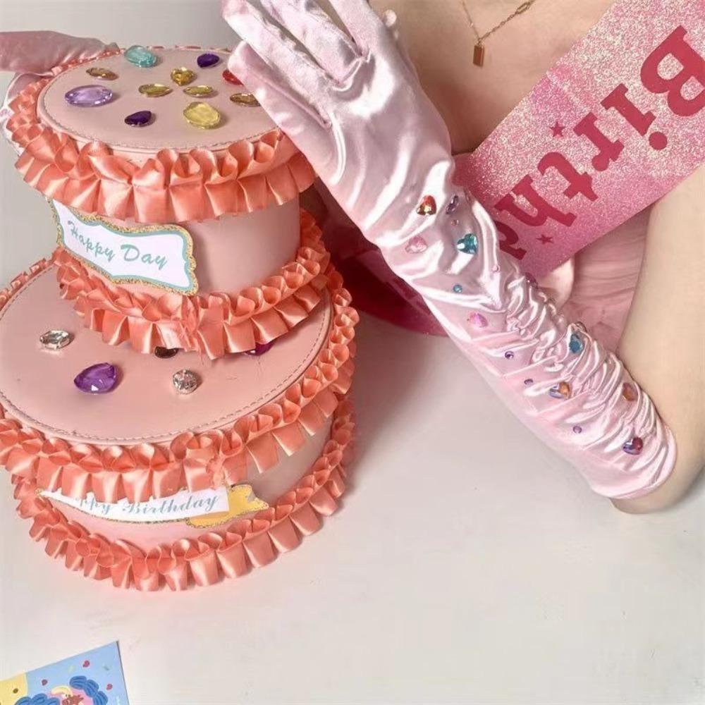 

Перчатки-митенки со стразами, атласный нарукавник, новый нарукавник, женский розовый