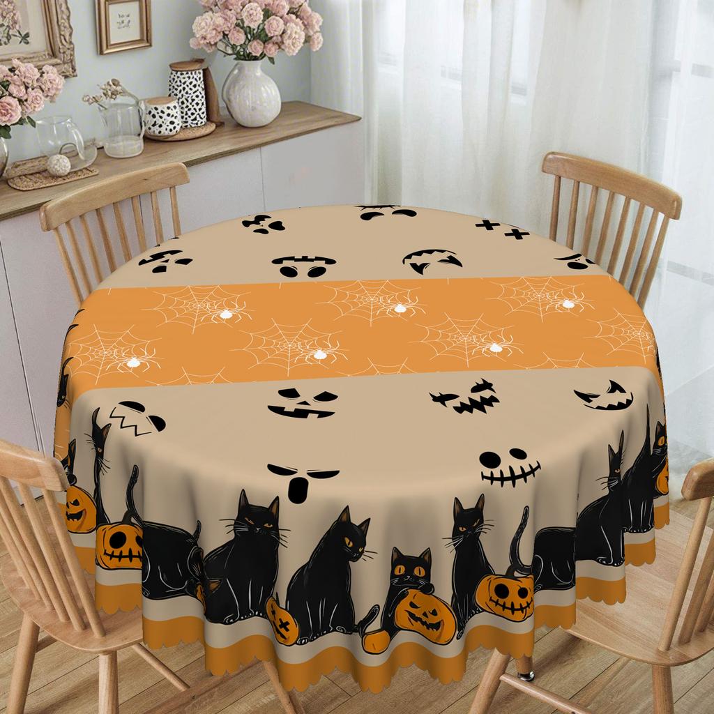 1 Piece, Happy Halloween Tablecloth, Retro Black Cat Pumpkin Butterfly Bat, Halloween And Day Of The Dead Decorations