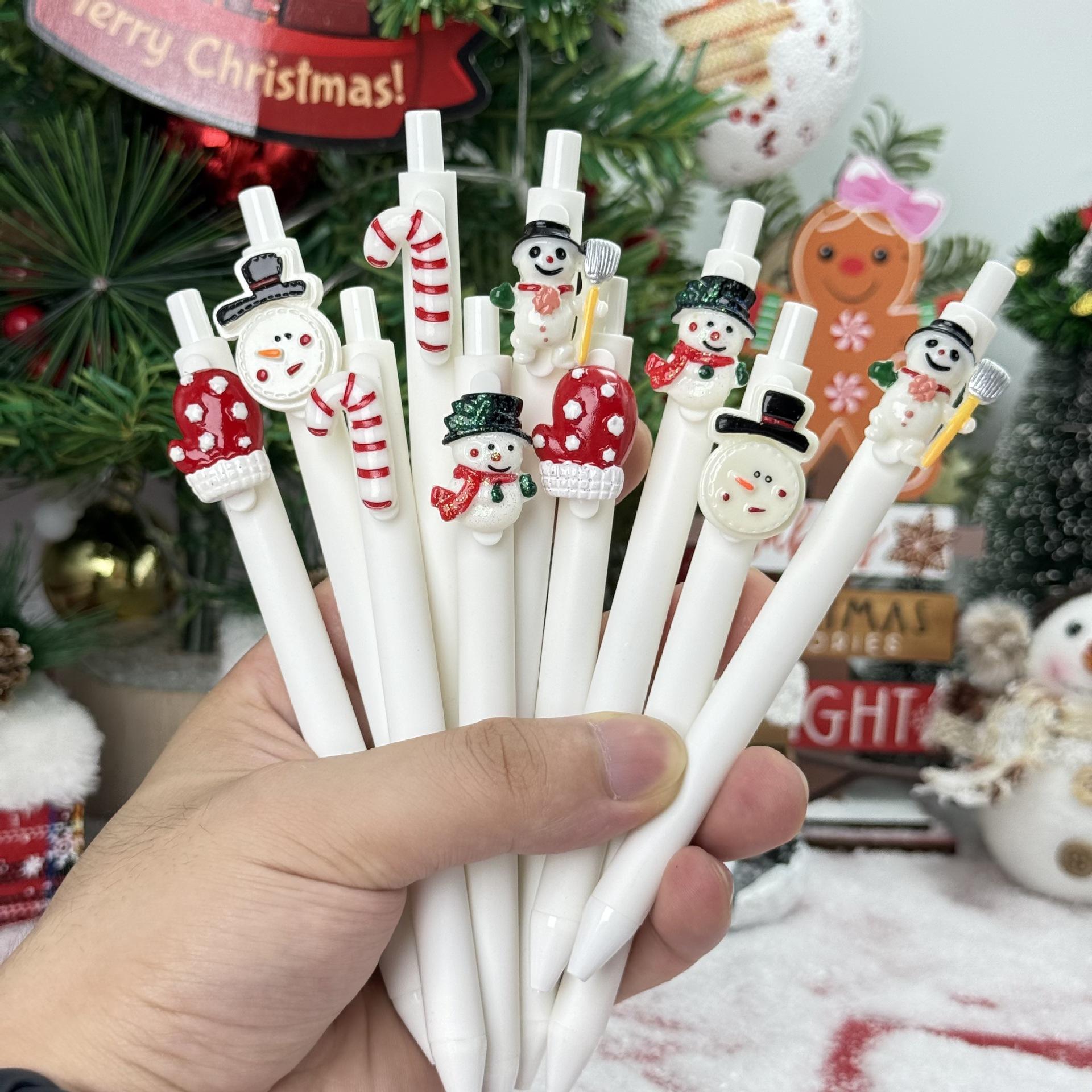 

10Pcs White Cartoon Christmas Quick-drying Ink Ballpoint Pen Stationery for Christmas Gifts Holiday Gift Novelty Stationery Teacher Party Favors Back Random style