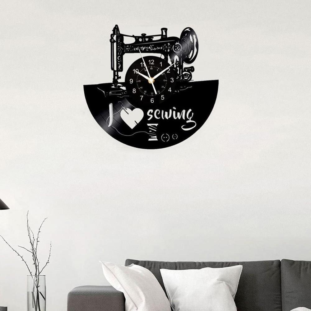 Sewing Machine Vinyl Record Wall Clock Tailor Home Decoration Silent Watch Clothing Sewing Machine Art Tailor's Best Gift Clock