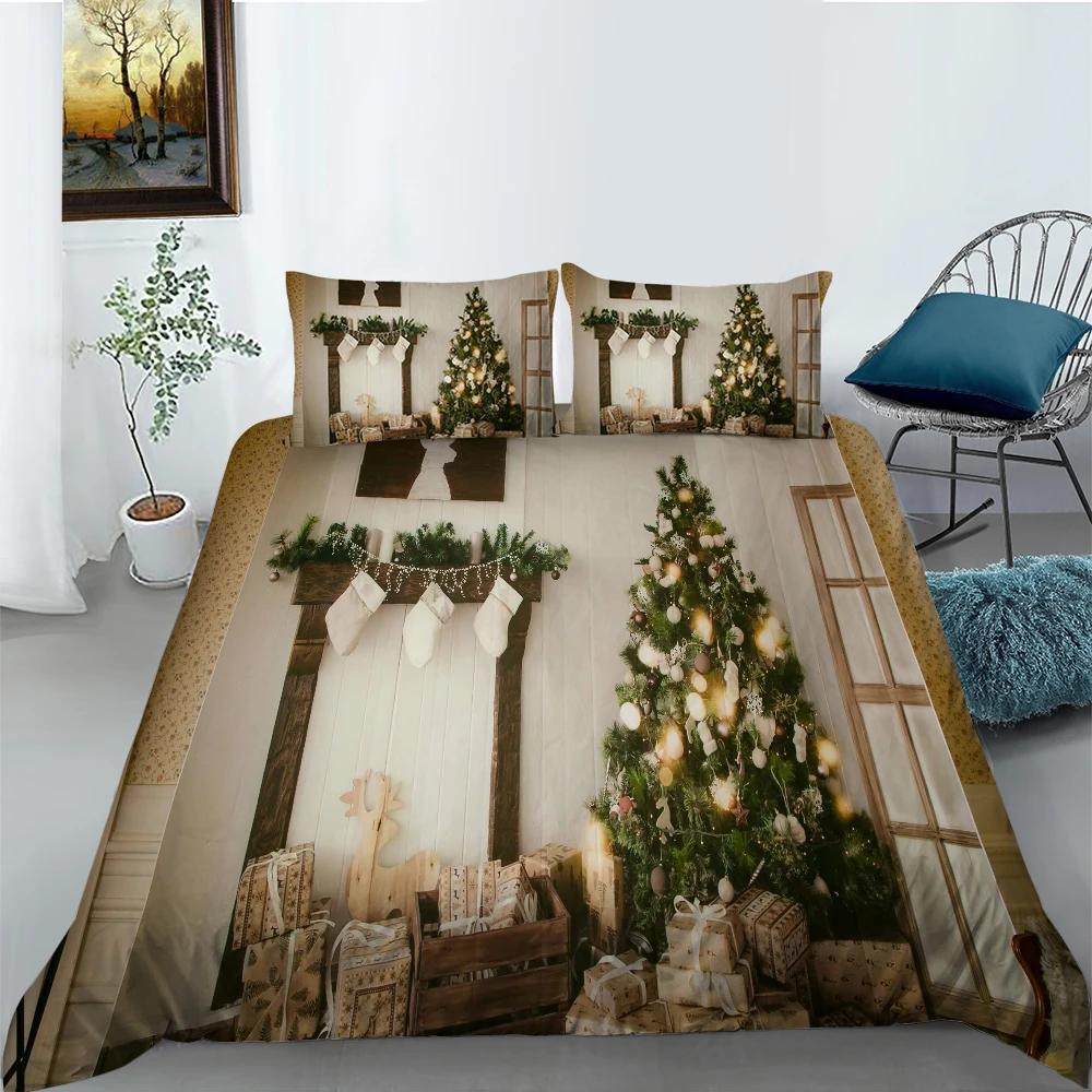 Christmas Stockings Duvet Cover Print Fireplace Polyester For Kids Boy Girl Christmas Present Christmas Element Theme Room Decor