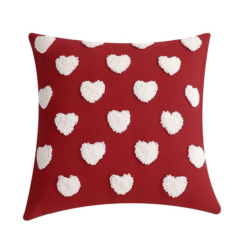 Love Cute Valentine's Day Polyester Cotton Tufted Loop Velvet Three-dimensional Pattern Pillow Back Cushion Single and Double Color Pillow Cases