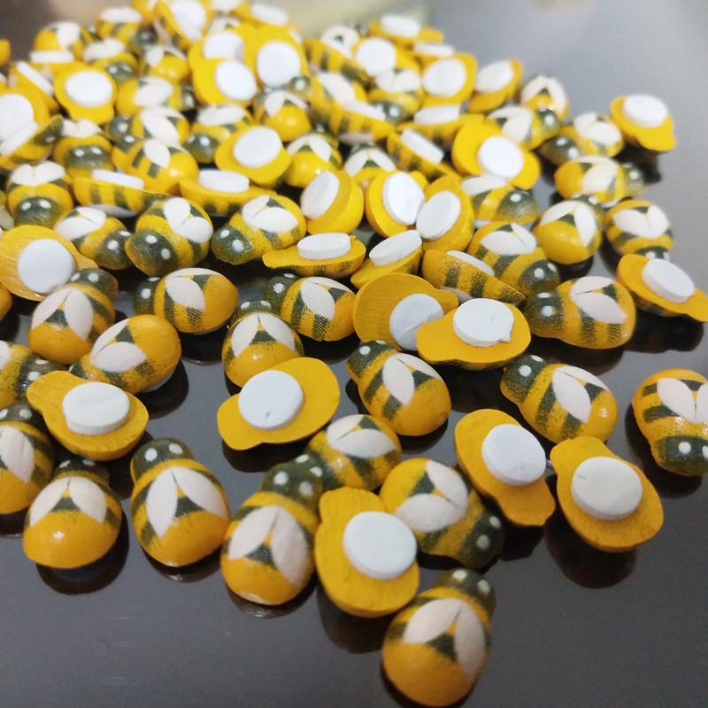 100PCS Mini Abelha de Madeira Adesivos Autoadesivos