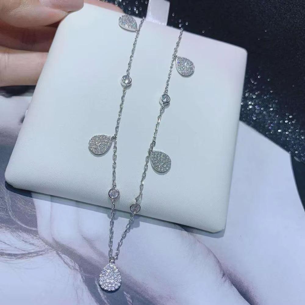 HIBRIDE Luxury White Cubic Zirconia Drop Pendant Necklace Gold Plated Water Drop Shape Collier Femme P30 for Women 46cm&Pendant