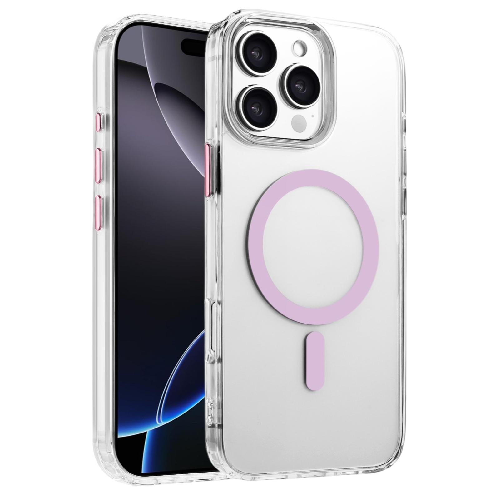 

For iPhone 16 Pro Max Case Compatible with MagSafe Clear PC+TPU Sealed Magnetic Phone Cover Pink
