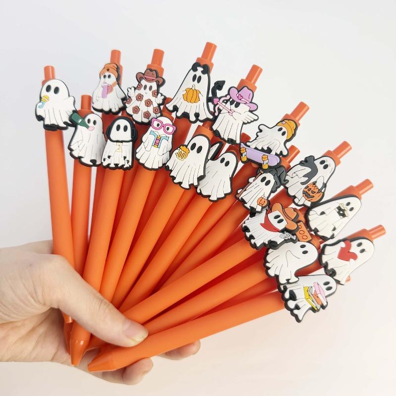Cute Halloween Ghost Character Click Ballpoint Pen, 23 Pcs Random Styles, for Office Signing, Desktop Decor, Office Stationery, School Supplies