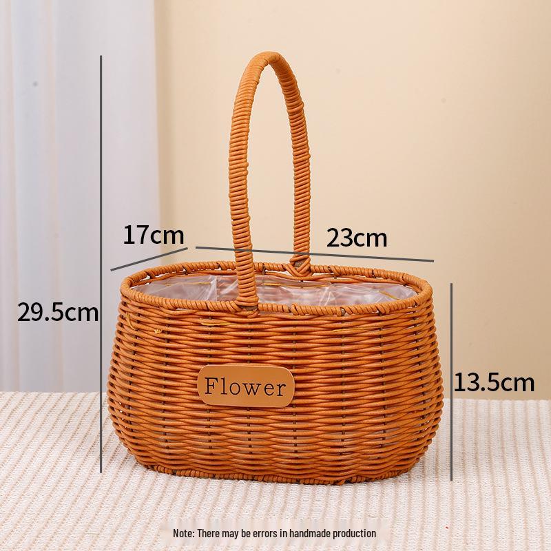 Imitation Rattan Woven Flower Basket: Handheld Arrangement, Living Room Decor, Photography Prop, Picnic, Pastoral, Flower Girl, Souvenir.