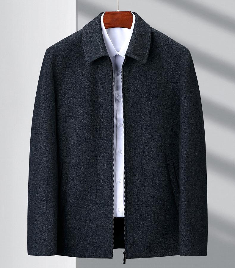Men's Business Casual Autumn Wool Jacket - Non-Iron, Lapel Coat for Middle-Aged Dads
