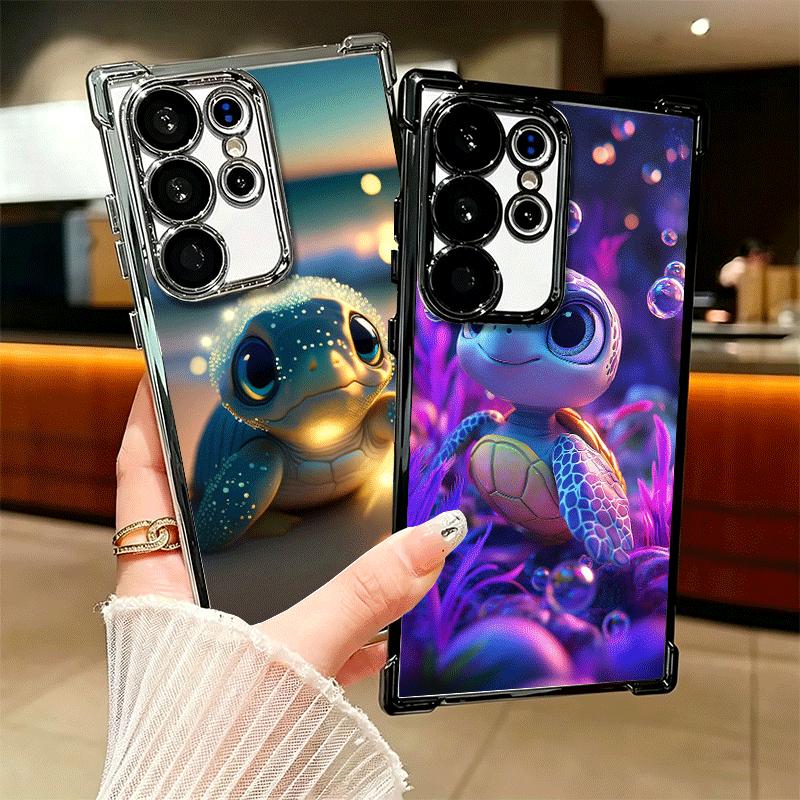 Cartoon Ocean Sea Turtle Plating Phone Case For Samsung Galaxy S24 S25 FE S26 Edge S23 Ultra S22 S21 Plus S20 Anti-Fall Airabag