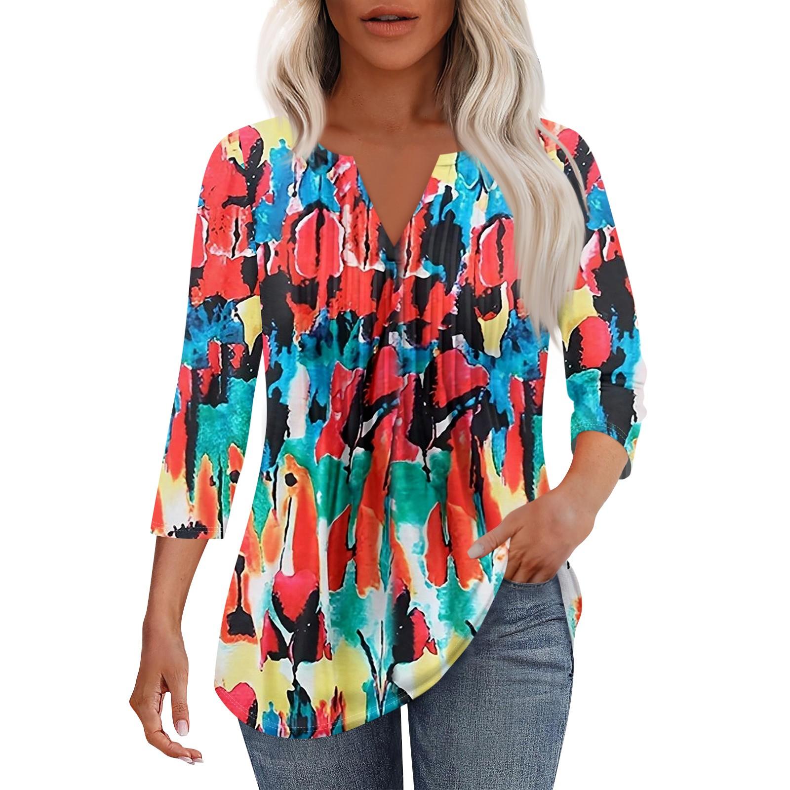 

Женская модная повседневная плиссированная футболка с V-образным вырезом и рукавом семь четвертей XL зелёный