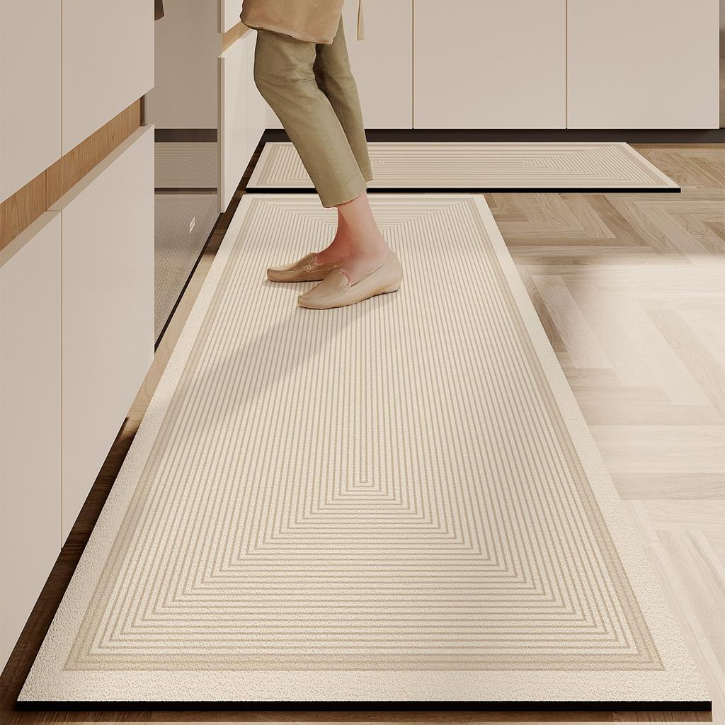 Kitchen Floor Mat Anti-Slip Oil-Proof Erasable Carpet Leather Pvc Waterproof Rug Black Line Texture Home Decoration Mats