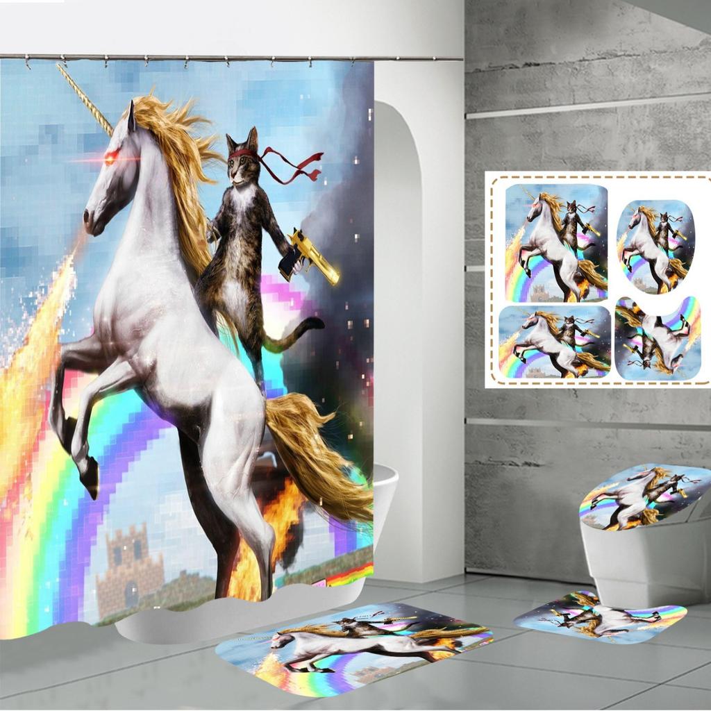 Shower Curtain Four-Piece 3D Digital Printing Shower Curtain Underwater Animal Bathroom Partition Shower Curtain