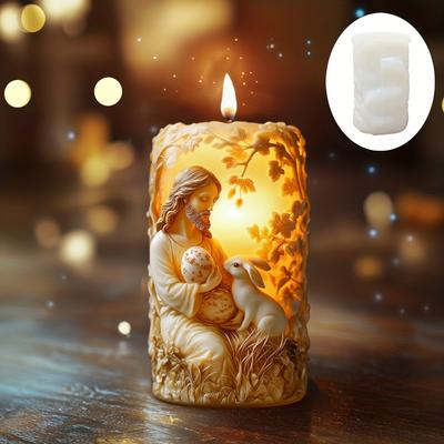Jesus Hold Egg With Rabbit Scents Candle Silicone Mold Jesus Hold Egg Cute Rabbit Resin Plaster Mould Easter Gift Crafts Molds