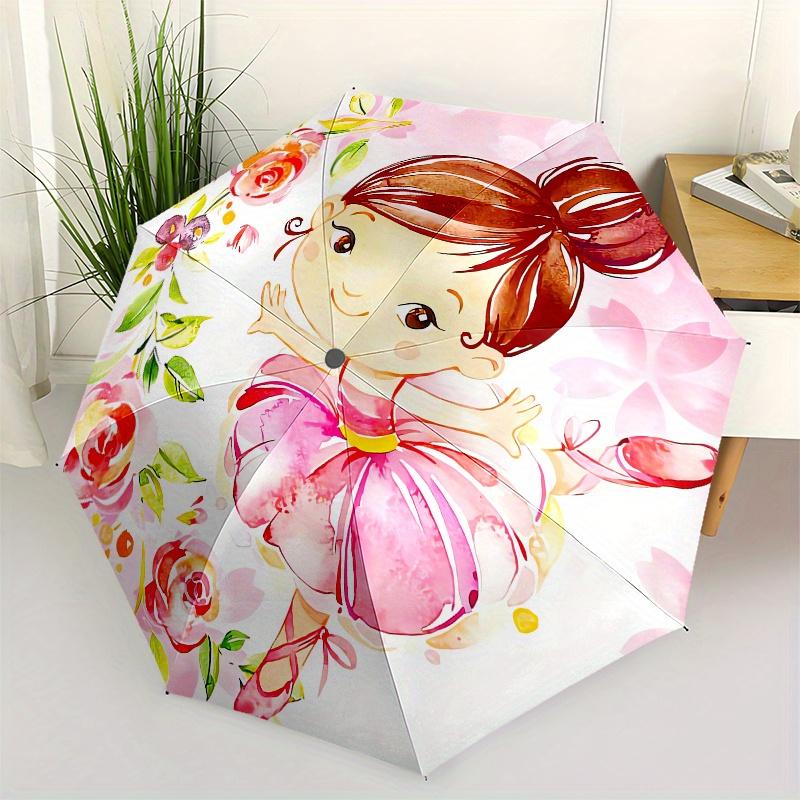 

Ballerina, Flowers Automatic folding umbrella simple eight rib design, bright color pattern, durable iron frame, ideal for travel and outdo